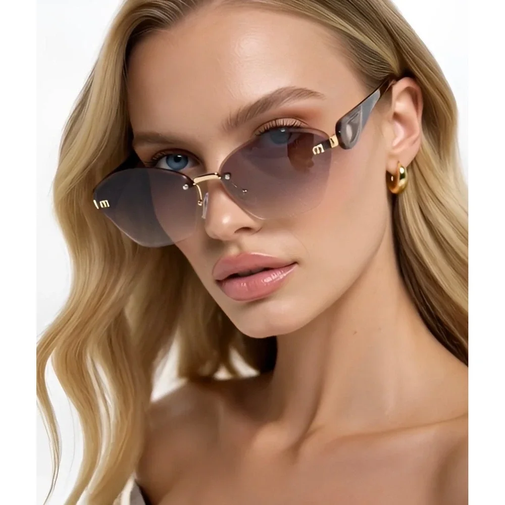 Rimless Cat Eye Sunglasses Gold Tortoise Gradient Lens Womens Modern Women 2026‎